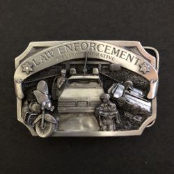 Vintage 1984 Commemorative Law Enforcement Pewter Belt Buckle 