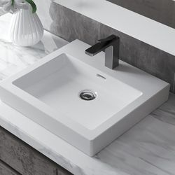 19" x 17" Bathroom Vessel Sink with One Hole and Overflow Rectangular Ceramic Porcelain Bathroom Vanity