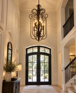 Large Wrought Iron Scroll Chandelier