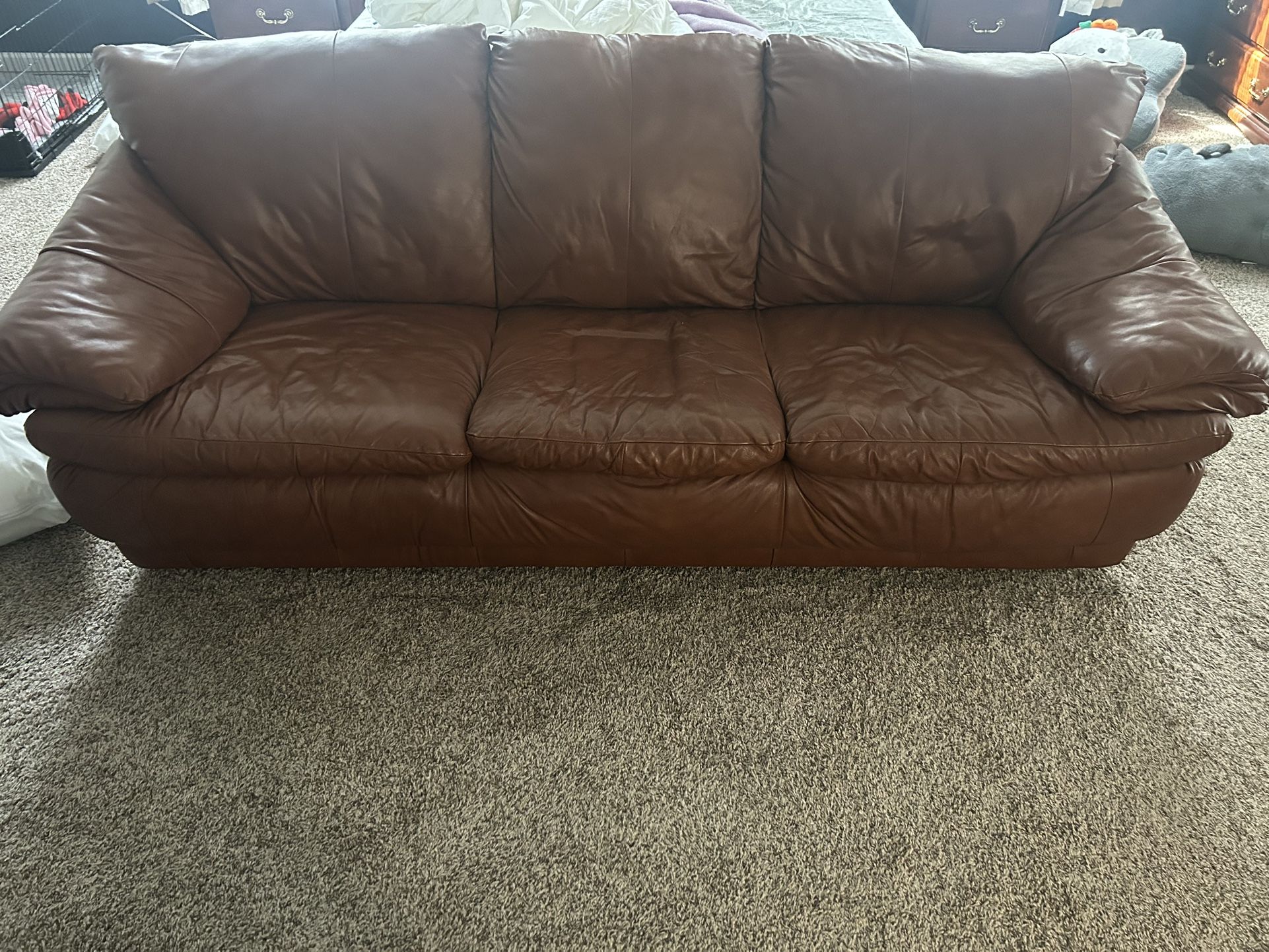 Brown Leather Couch – Plush & Comfy