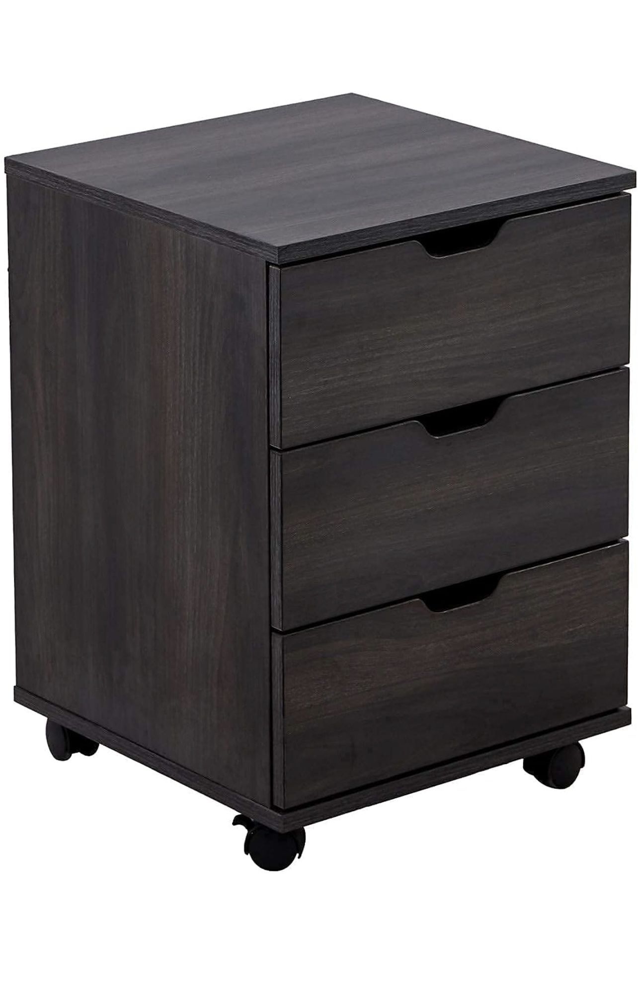 3 Drawer Wood Rolling Office Filing Cabinet for Desk (Dark Walnut)