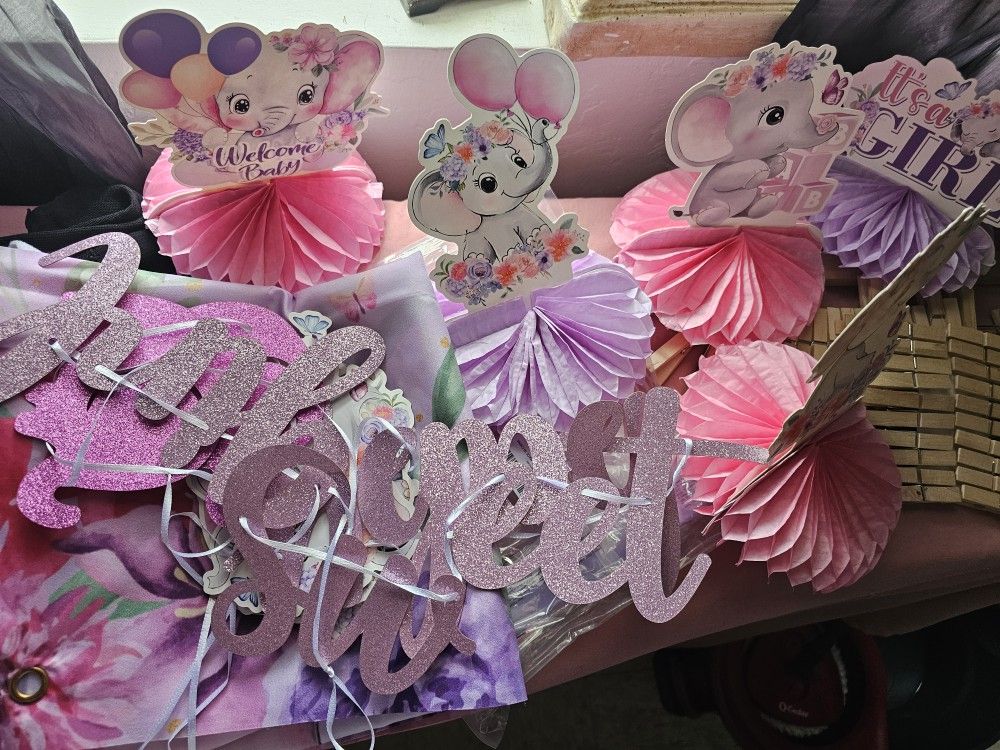 Baby Girl Baby Shower Decorations- Elephant 