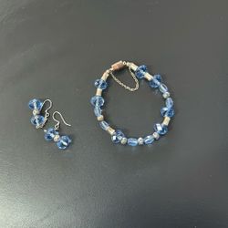 Glass Bead And Metal Bracelet And Earrings