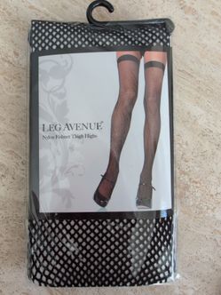 Leg Avenue Nylon Fishnet Thigh Highs, Black, Adult One Size, Leg Avenue #9011 New