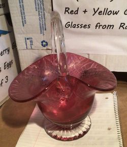 Cranberry Crackle Glass Basket