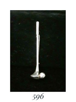 3.3" x .75" Handcrafted Solid Sterling Silver Golf Club & Ball, Pin/Brooch, signed