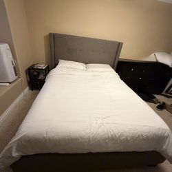 Grey Queen Bed With Mattress 