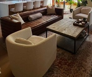 CB2 Strato 103" Channeled Brown Leather Sofa - RARE