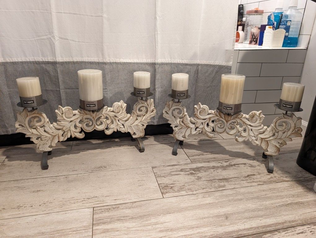 2) Candle Holder Pier 1 Candelabra Wood Holders Candles 