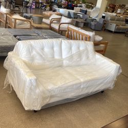 Empress 72.5 in. White Leather 2-Seater Loveseat with Removable Cushions