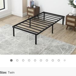 New 14" Heavy Duty Slat Platform Bed Frame, Black Steel, Twin 