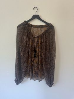 Free People Sheer Floral Boho Blouse with Tassel Tie