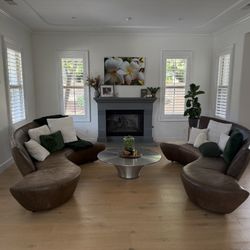 Stylish, Modern, Curved Leather Couches—Set Of 2