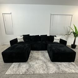 New 5-Piece Modern Black Corduroy Sectional Sofa Couch