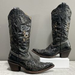 Corral Black Leather Distressed Boots