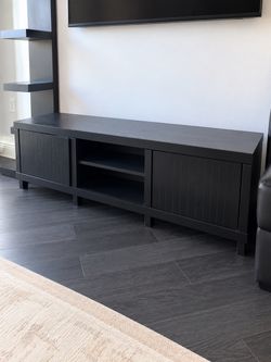 Large Black Media Console / TV Stand with Sliding Doors & Storage