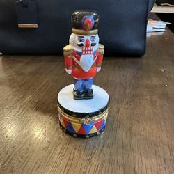 Vintage 5" Porcelain Nutcracker & Drum With Hinged Trinket Box