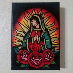 Virgen De Guadalupe 5x7in Acrylic Painting 