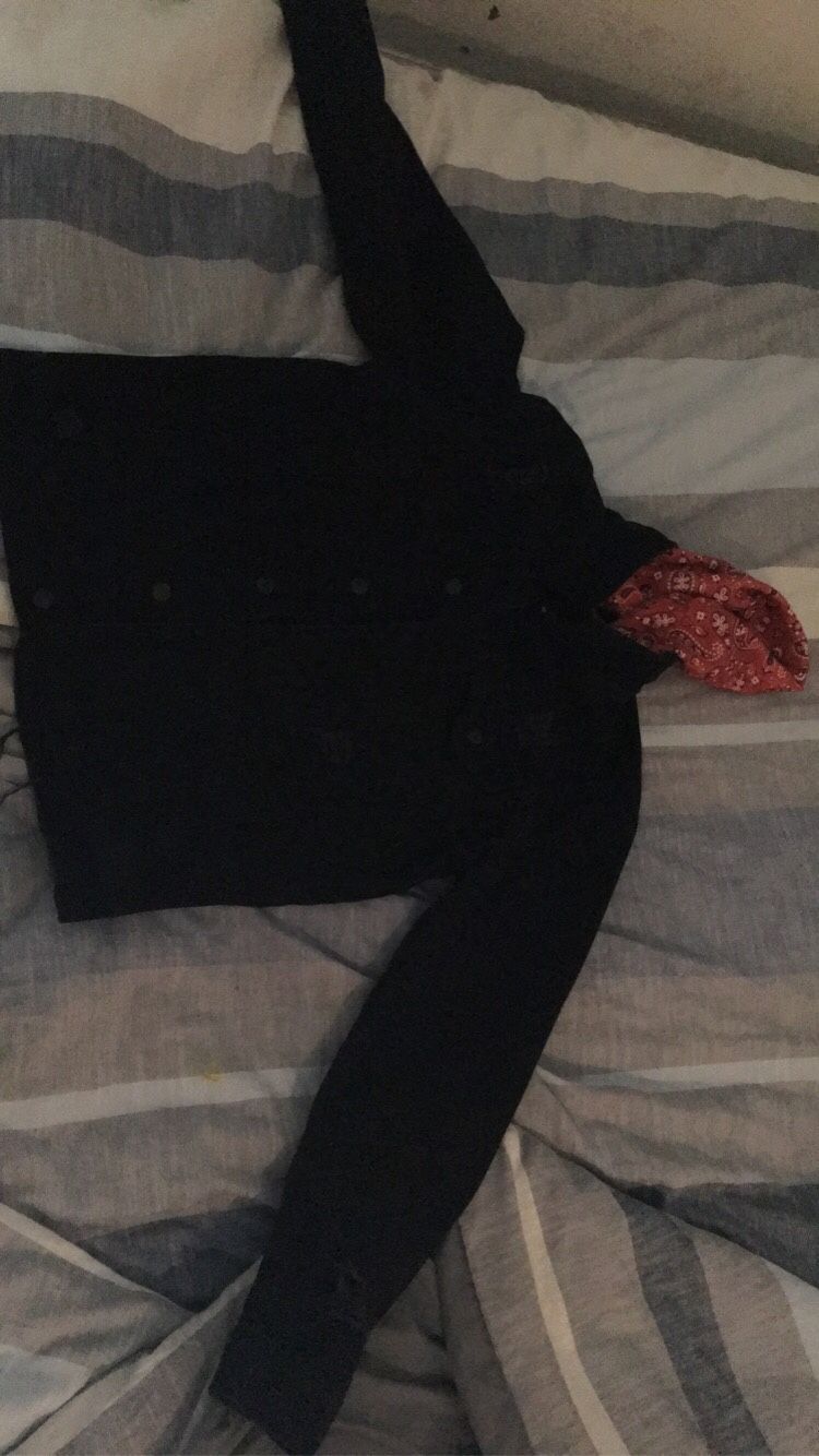 Black Jean Jacket Red Bandana Hoody