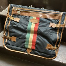 Vintage Lark Garment Bag w/ United Airlines Tag – Leather & Canvas Travel Luggage