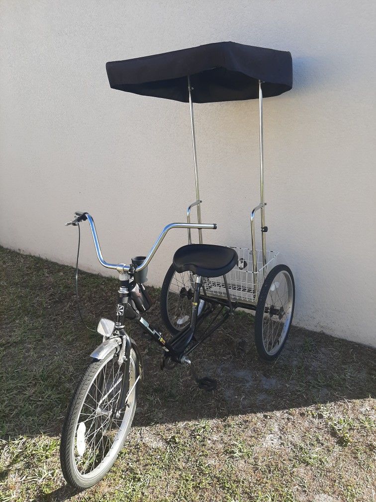 Classic Miami Sun Adult Recreational 3 wheel Bike Bicycle Trike Tricycle 24-inch with rear Basket and detachable sun shade.