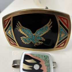 Turquoise Eagle Belt Buckle/ multiple design sterling silver money clip