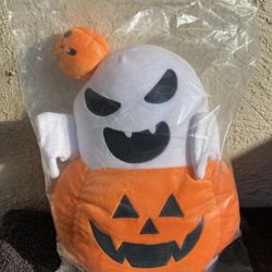 Halloween Ghost Sitting In A Pumpkin Plush Pillow 