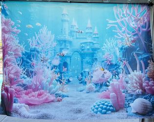 Castle and coral reef back drop used for Mermaid Party