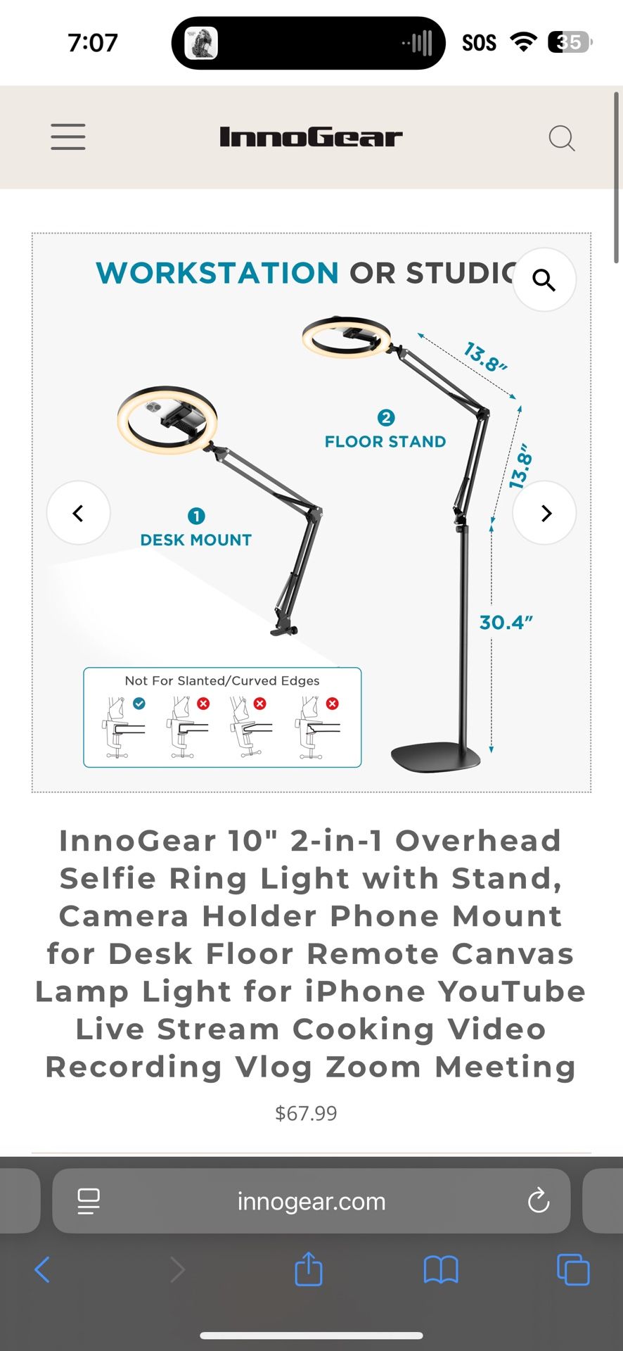 Brand New In Box 10” Cantilever Bracket Lamp