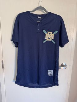 Milwaukee Brewers women's navy blue jersey with gold and green crossed bats logo, size M