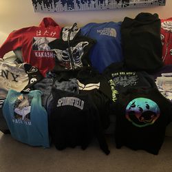 Lot Of 11 Men’s Small Hoodies & 2 Jackets 