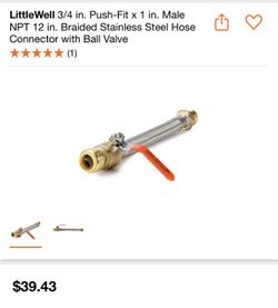 LittleWell 3/4 in. Push-Fit x 1 in. Male NPT 12 in. Braided Stainless Steel Hose Connector with Ball Valve