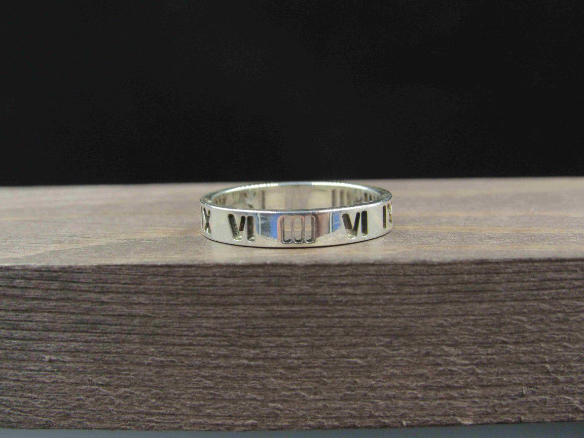 Size 7 Sterling Silver Tiffany & Co Atlas Roman Numeral Band Ring Vintage Statement Engagement Wedding Promise Anniversary Bridal Cocktail