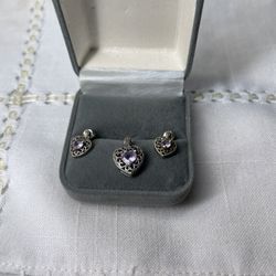 Amethyst Heart Earrings/ Pendant