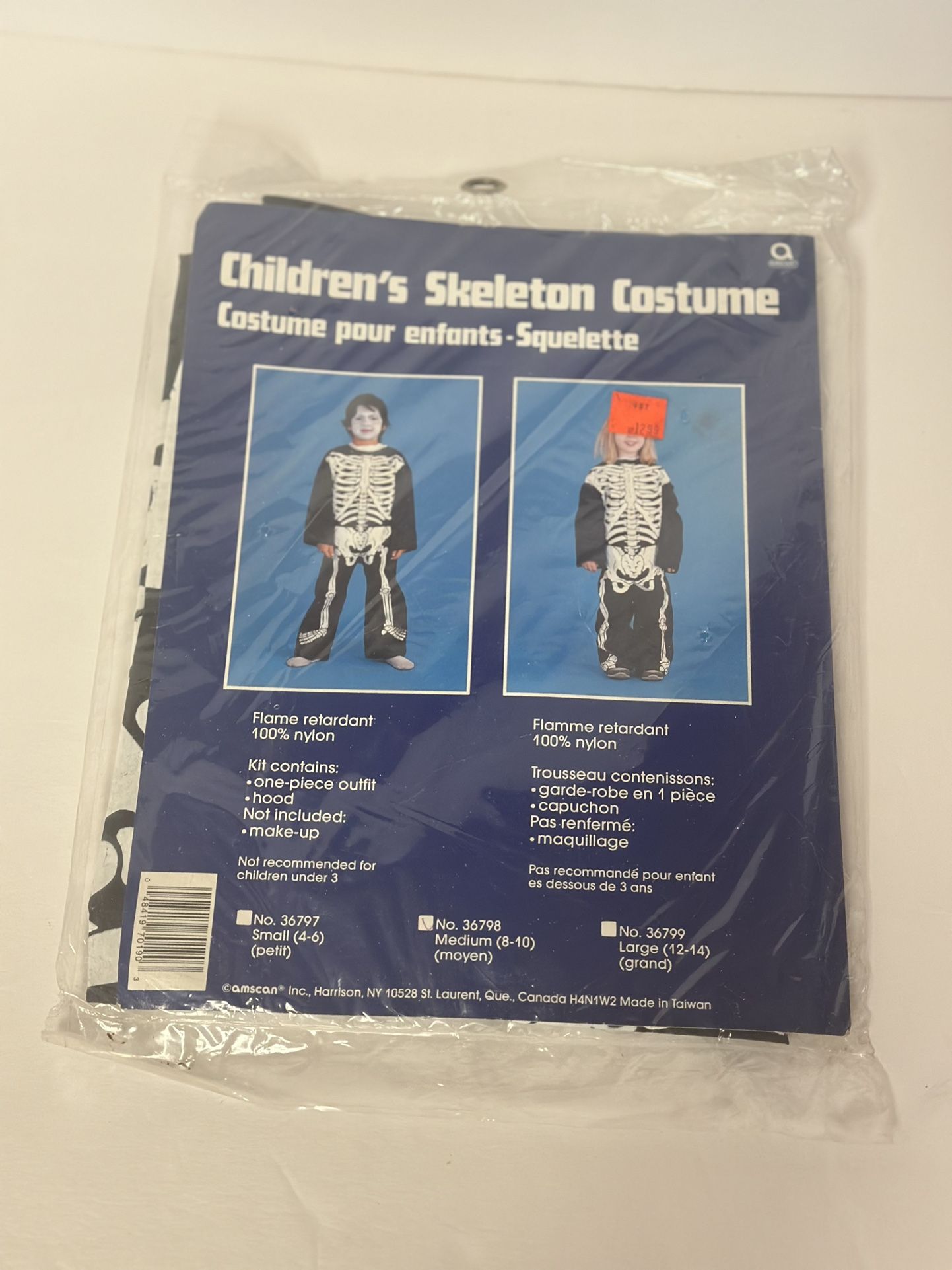 Vintage 90s Skeleton Amscan Childrens Costume Kids Sz 8-10 Medium New