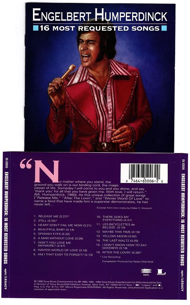 Engelbert Humperdinck 16 Most Requested Songs CD