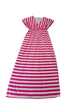 5th Love bright pink/white striped V-neck short sleeve maxi dress, L. EUC.