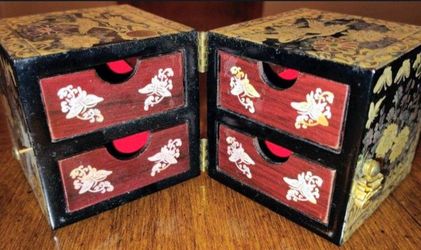 Asian Lacquered Jewelry Box with Drawers