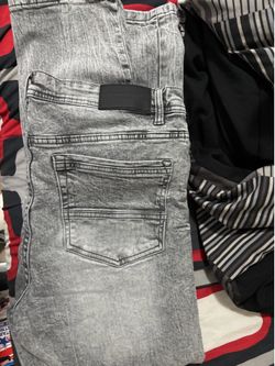 kenneth cole. grey acid wash pants.