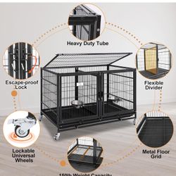 Dog Cage Kennel Size 43” Large Fodling Wirh Grid And Tray New In Box 📦 