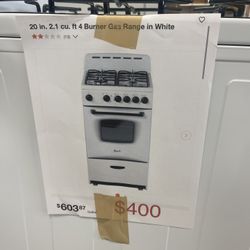 20 in. 2.1 cu. ft 4 Burner Gas Range in White