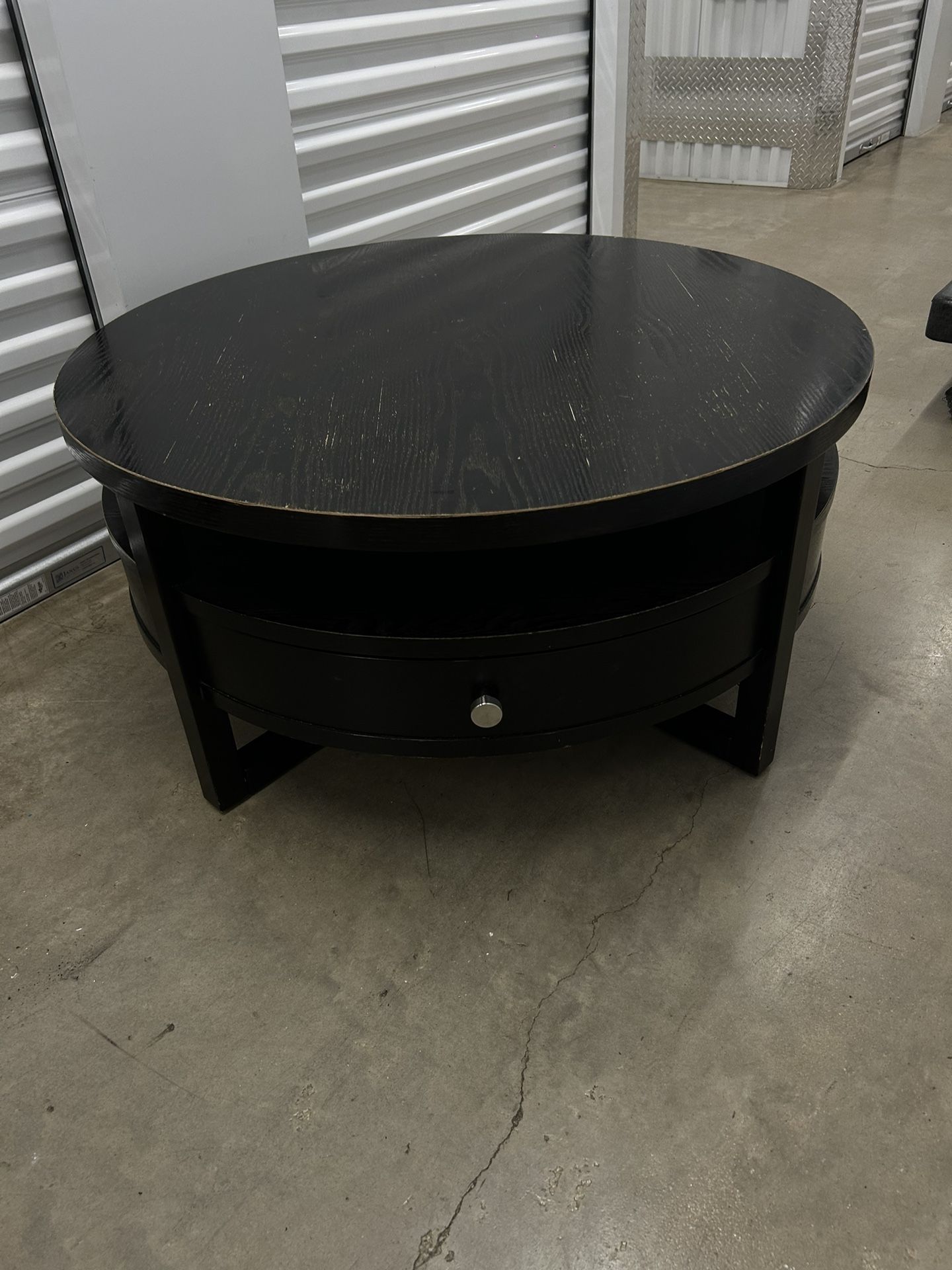 Solid Wood Black Modern Round Coffee Table