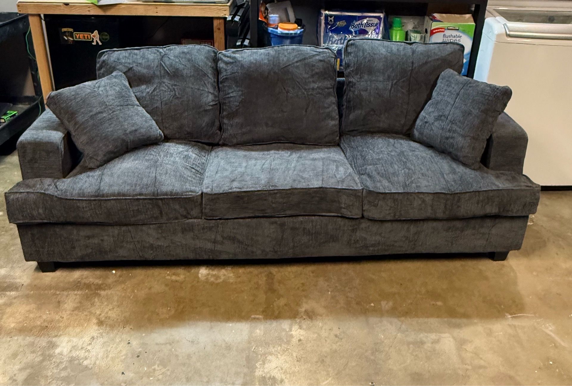 3 Seat Living Room Couch / Sofa In Grey Color.