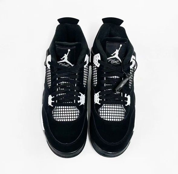 Men’s Retro Jordan 4 Style Sneakers – Black & White Air Cushion Basketball Shoes