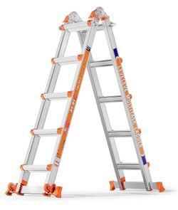 NEW Telescoping A Frame Ladder, 17FT Multi Position Ladder with Stabilizer Bar & Wheels, 330 lbs Security