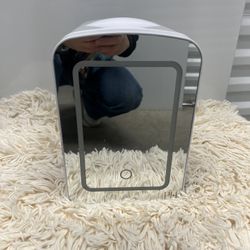 Mini Refrigerator and Personal Beauty Refrigerator, Mirror Door with Adjustable LED Light, Thermoelectric Cooling and Heating Function for All Cosmeti