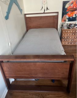Room and Board mid-century walnut wood twin bed