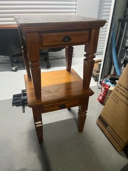 Rustic Wooden End Tables with Drawer - used but very nice and sturdy.