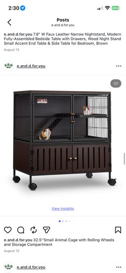 32.5’’Small Animal Cage with Rolling Wheels and Storage Compartment