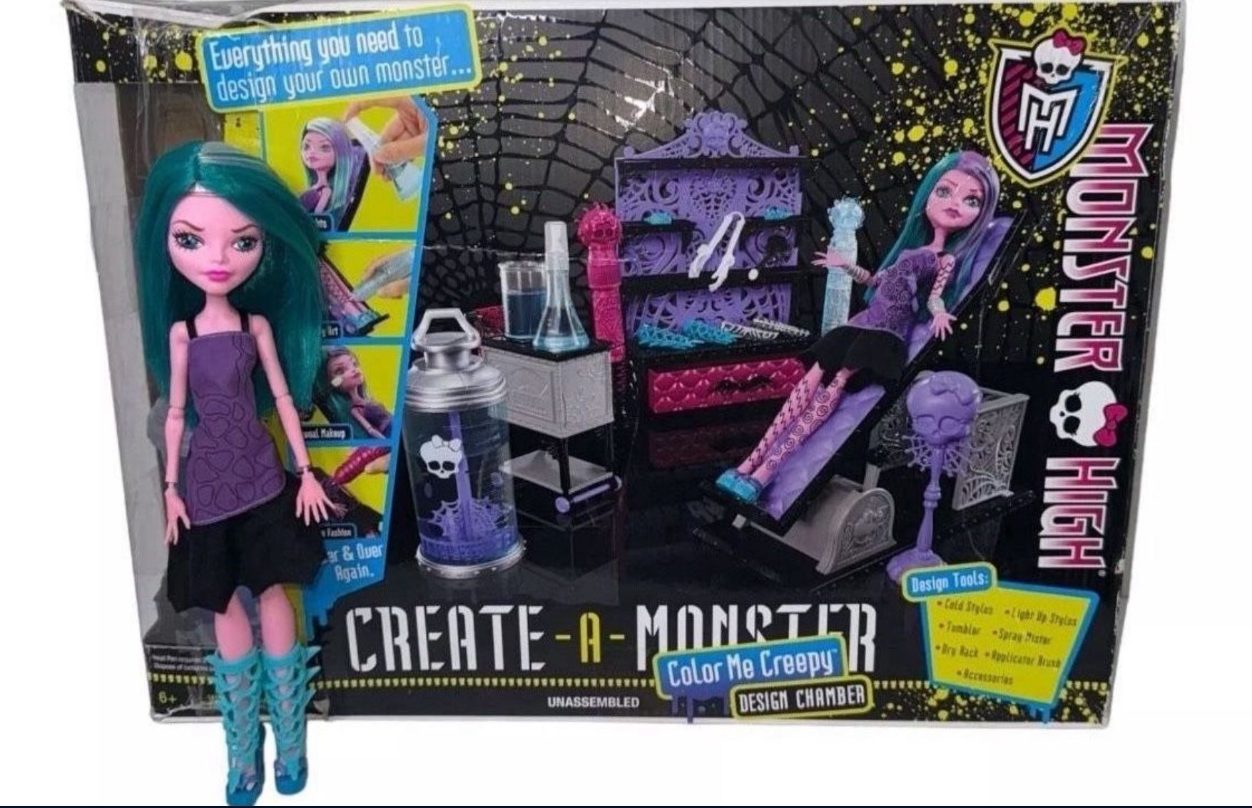 MONSTER HIGH COLOR ME CREEPY DESIGN CHAMBER CREATE-A-MONSTER PLAYSET.